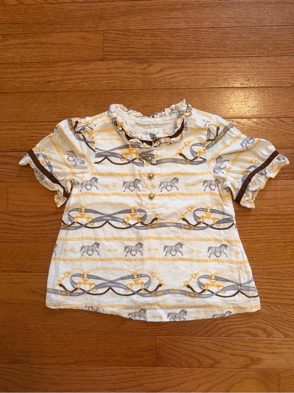 Janie and Jack Equestrian Horse Ruffle Sleeve Blouse